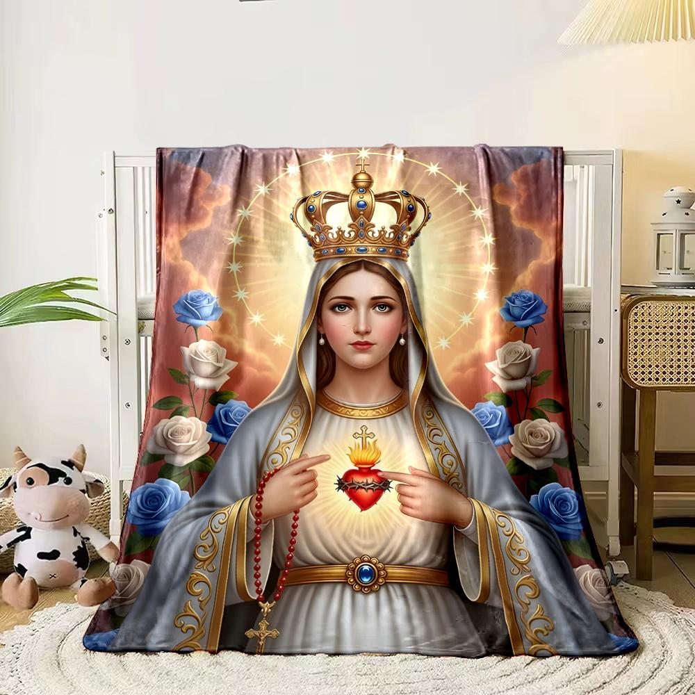 Sacred Heart with Crowned Woman ImageFlannel blanket for bedroom, living room, sofa, and nap