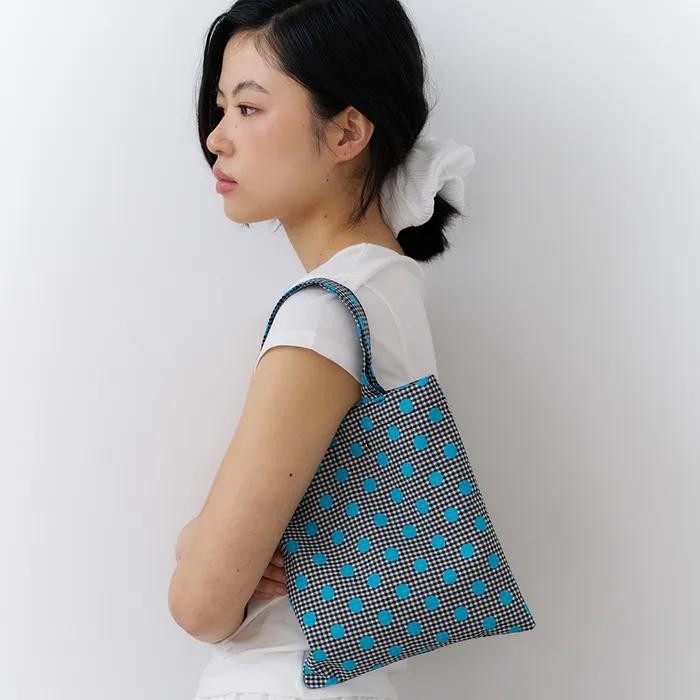 Dot Check Mini Cotton Bag - Sky Blue