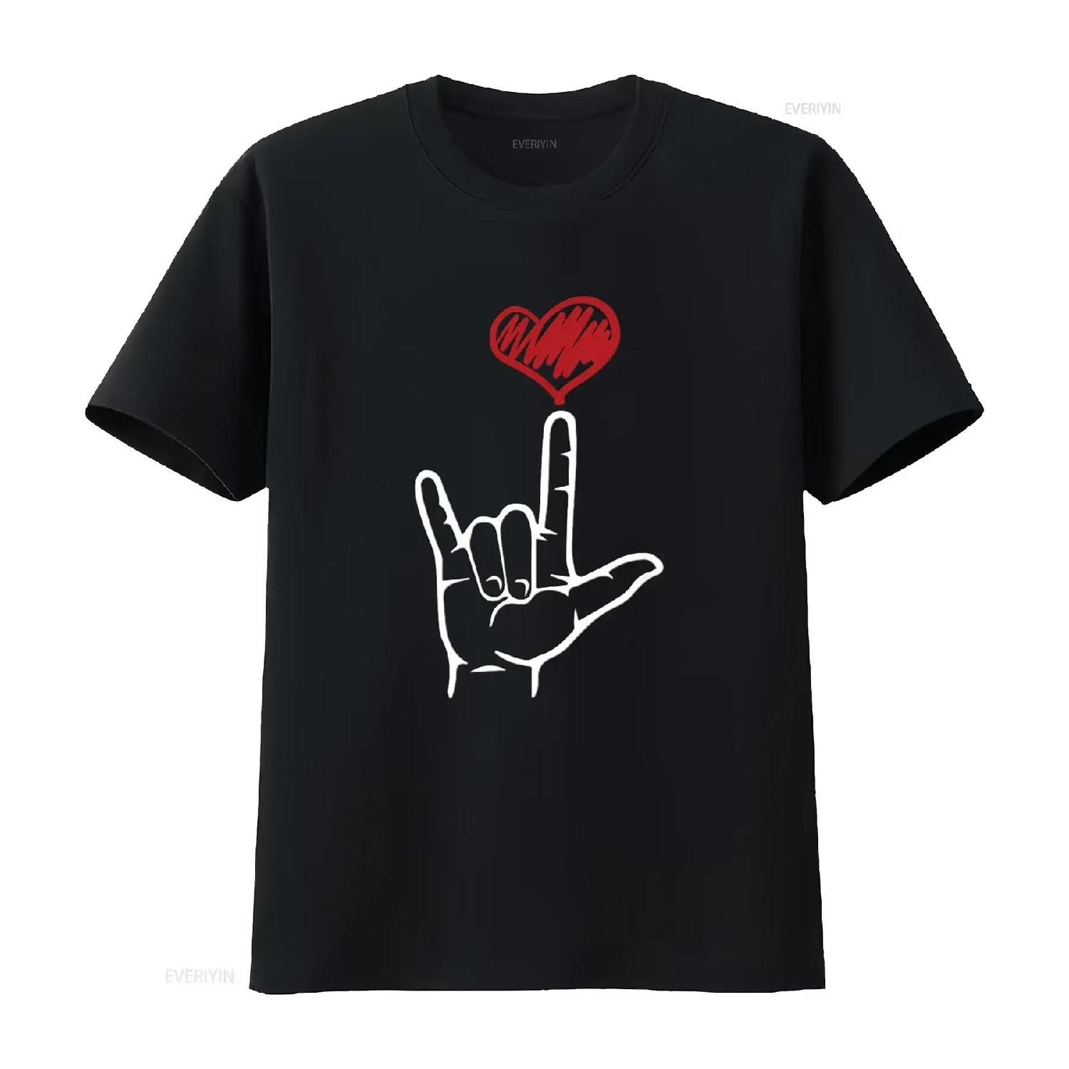 Womens Asl I Love You Hand Heart American Sign Language T Shirt Black 2XL vintage Washed Unisex streetwear Stretched homme XXXXXL разноцветный