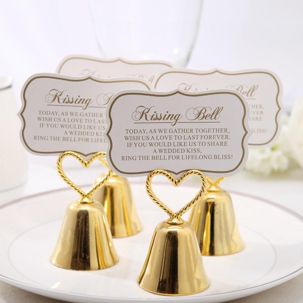 Bowknot Heart Shape Bell Place Card Holder Zinc Zinc Alloy Photo Clip Table Number Card Stand  Bridal Shower