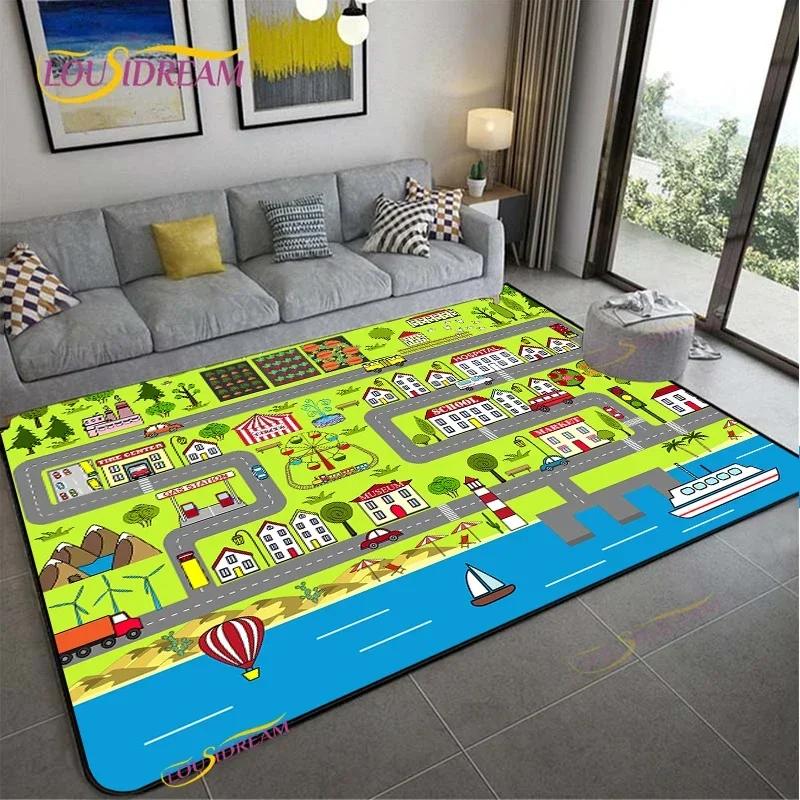 Alfombra Road Traffic Rout Map Carpet Living Room Sofa Coffee Table Bedroom Rugs Kitchen Kid Play Anti-slip Floor Mat Home Decor