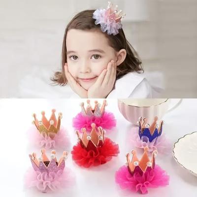 Bambina Corona in Rete Pizzo Perla Fermaglio per Capelli Principessa Dolce Carino Lucido Mollette Moda Copricapo Corona Colorata Accessori per Bambini