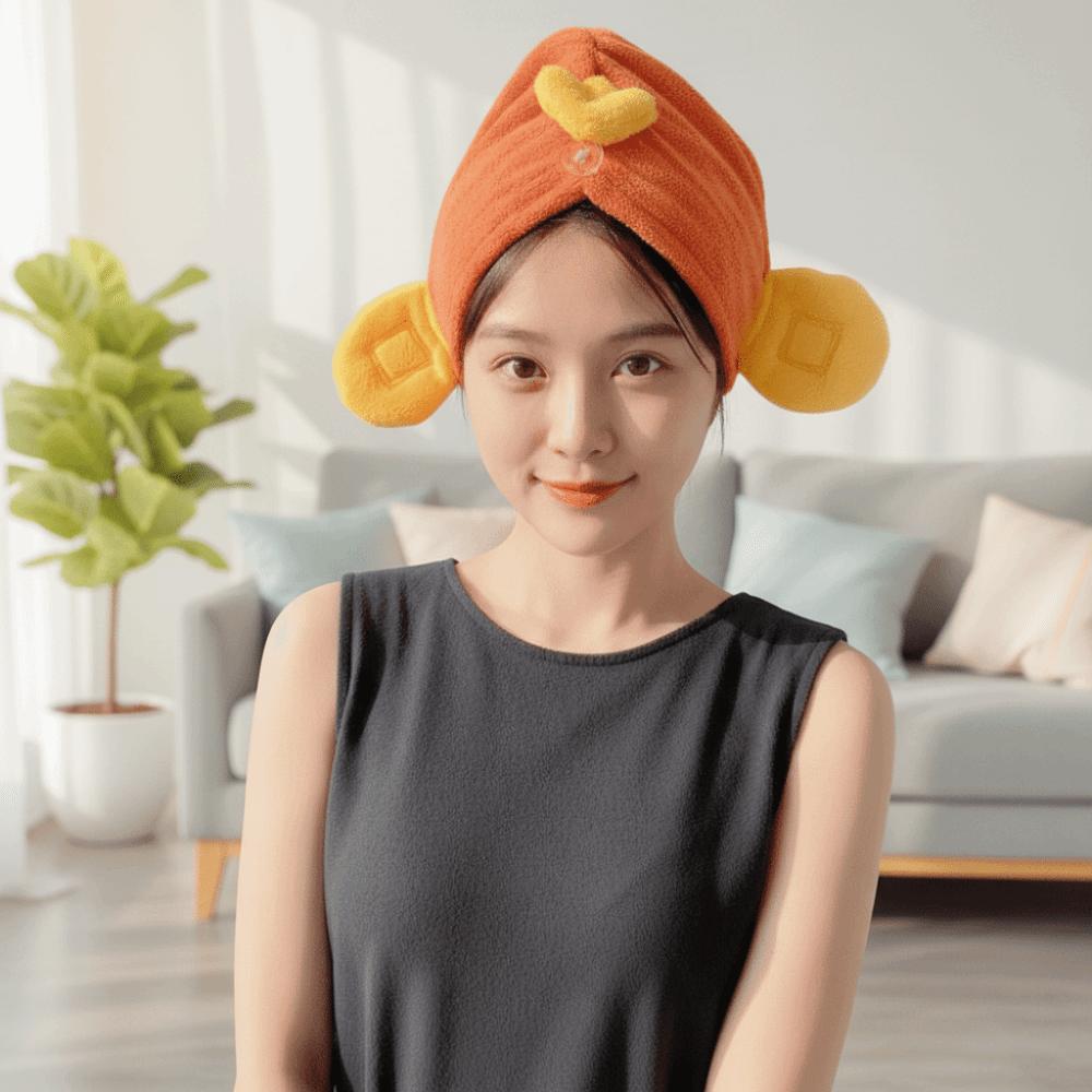 2PCS Super Absorbent God of Wealth Cap Quick-Drying Towel Cap Fashion Hair Drying Cap  Home Spa