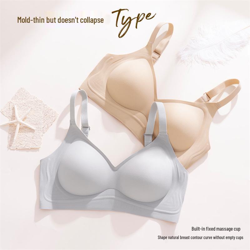 Women's Seamless Fashion Bra with W-shaped Soft Support, Wire-free Lifting Cups, and Thin Style Foundation.