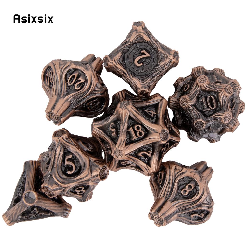 7 Pcs Copper Tree Stump Root Metal Dice Solid Metal Polyhedral Dice Set Suitable for Role-Playing RPG  Board Game Card Game