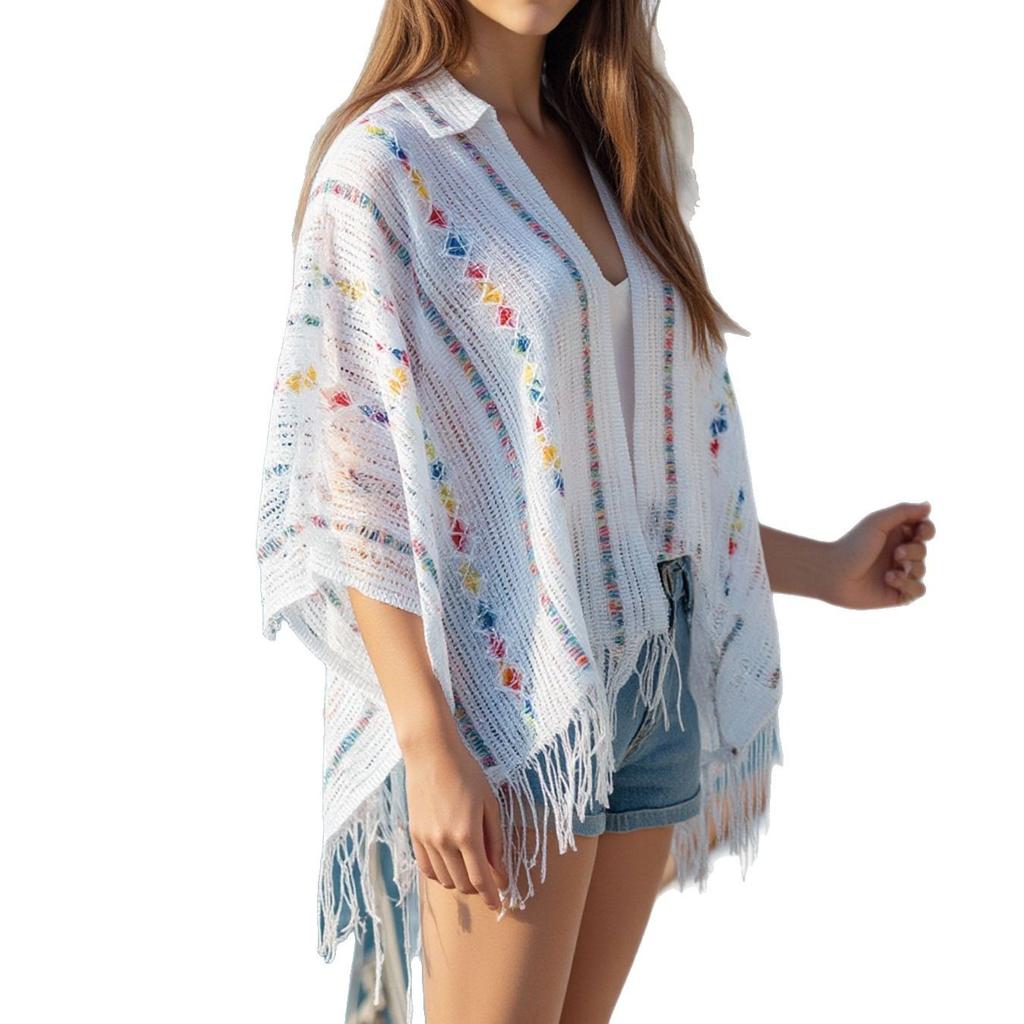 Damen Sommer Dünner Quasten Lockerer Umhang für Damen mit Vielseitigem Sonnenschutz Hohler Umhang