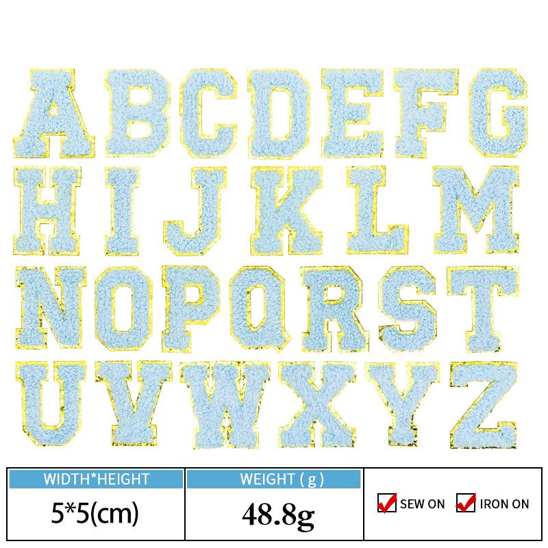 Colorful English Letter Chenille Embroidery Patches Iron on Sew on Garment Alphabet Crochet Patches for Clothing Hat Cap Craft