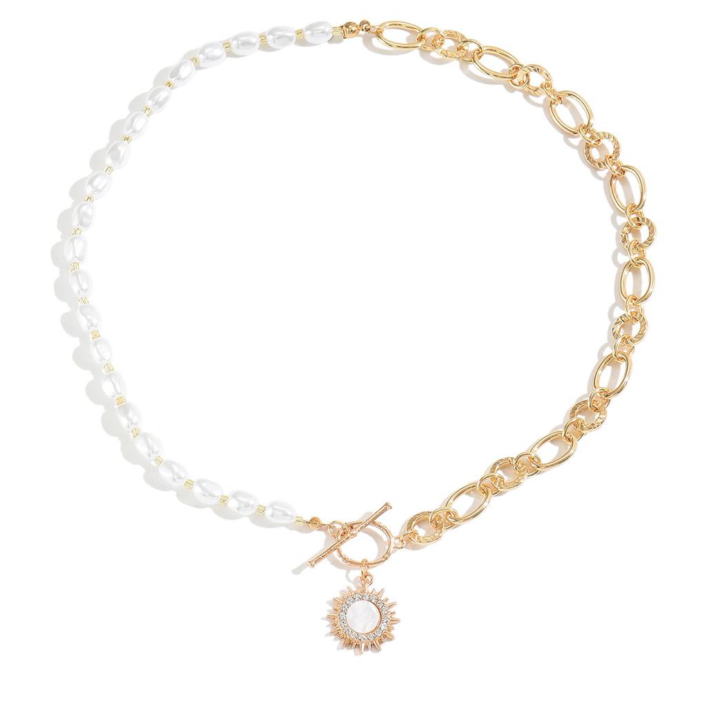 European and American jewelry ins splicing imitation pearl chain necklace personalized sun flower pendant collarbone chain women