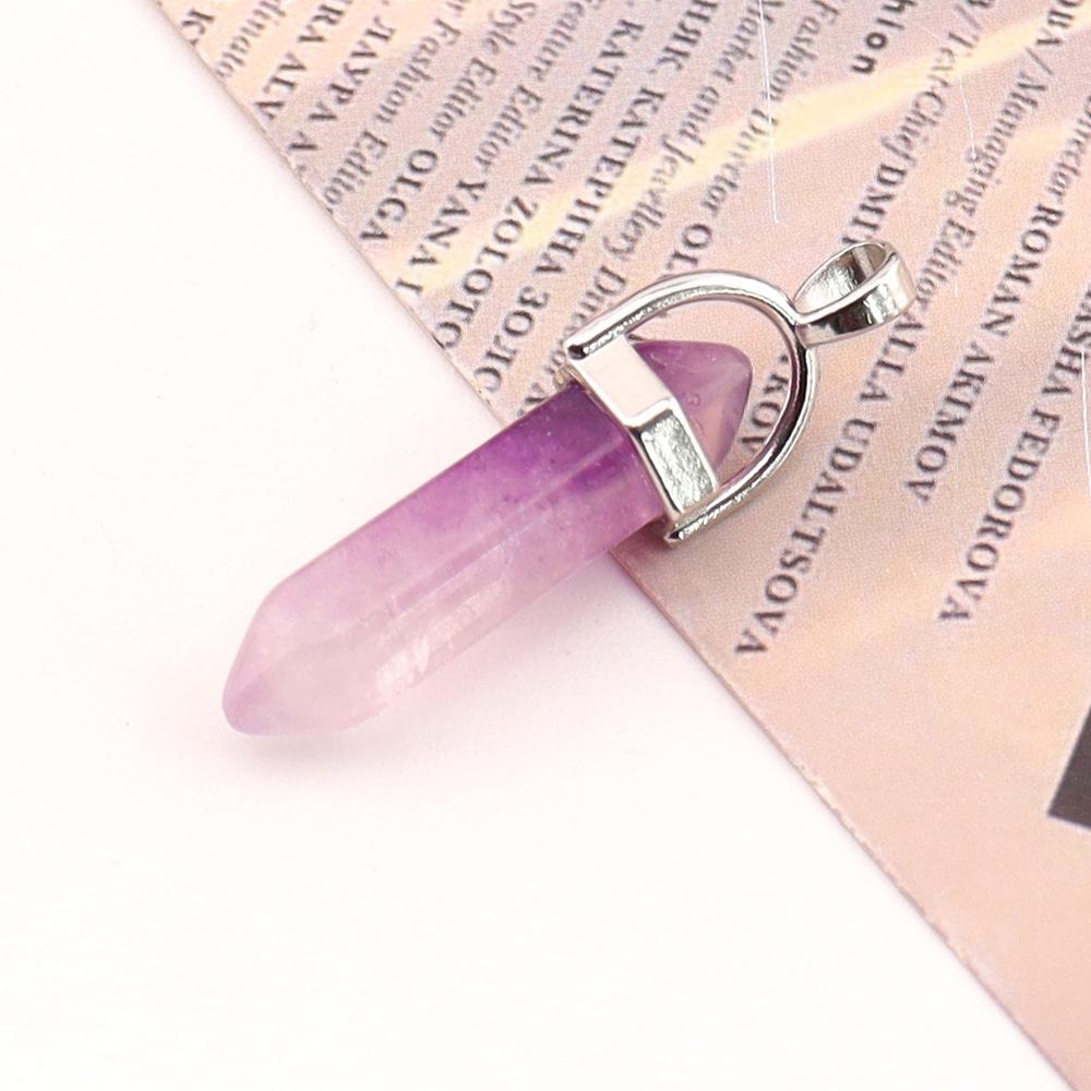 Hexagonal Column Natural Amethyst Powder Crystal Winding Hexagonal Column Pendant Handmade Bullet Necklace Jewelry N788