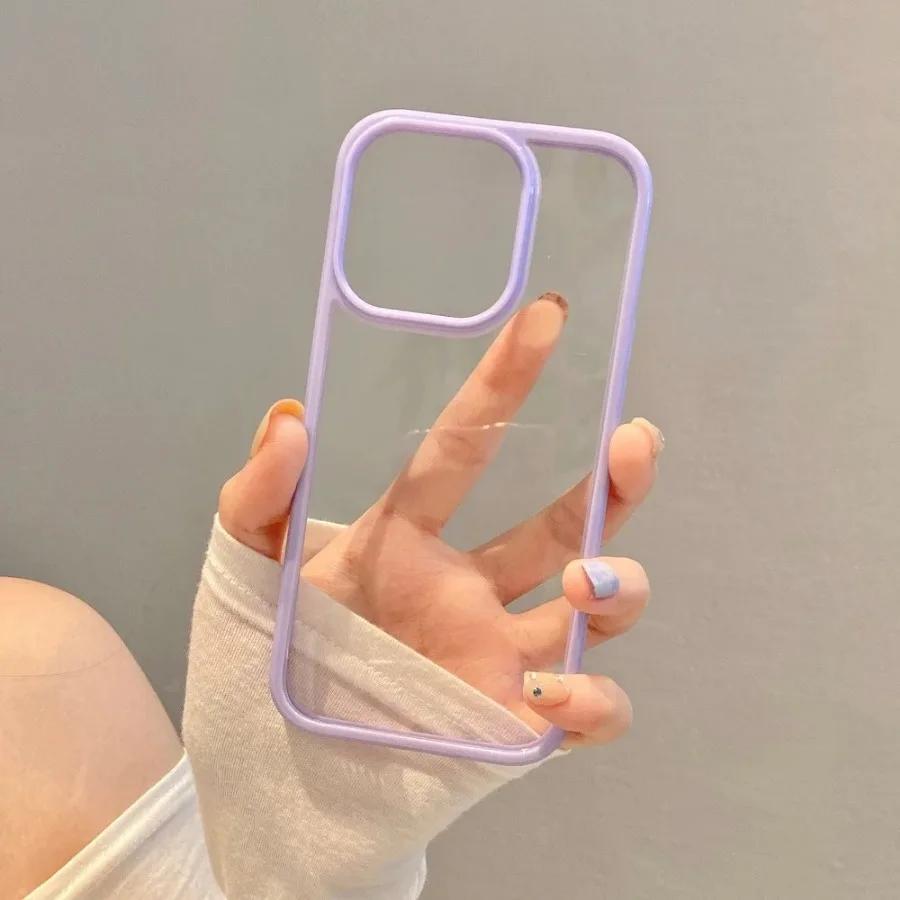 Fashion Transparent Candy Color Bumper Phone Case For iPhone 15 14 13 12 11 Pro Max XR XS X Plus Soft Shockproof TPU Back Cover