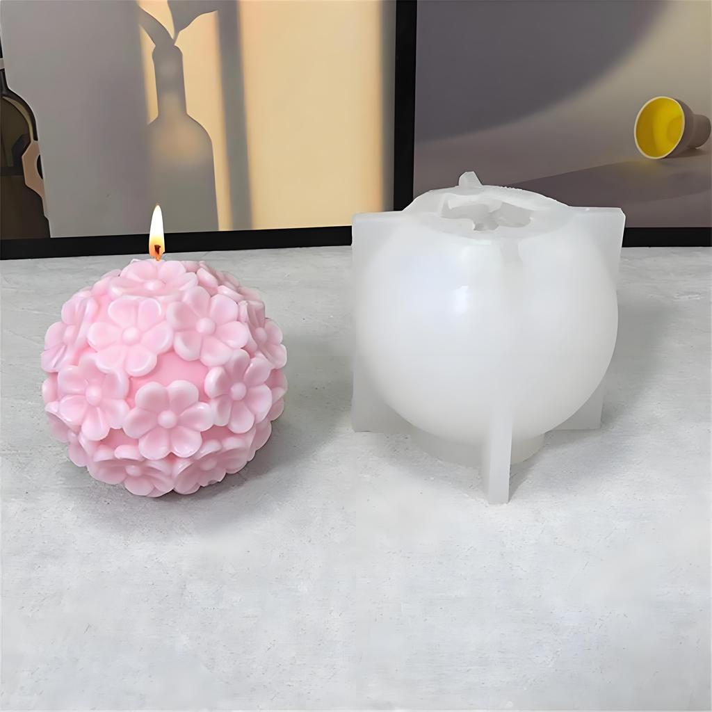 Molde de silicona con forma de bola de flor de Margarita 3D, vela de jabón de flor esférica Diy, artesanía de yeso