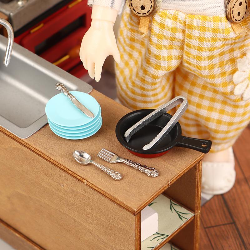1Set 1:12 Dollhouse Mini Knife Fork Spoon Clips Tableware With Storage Box Dollhouse Kitchen Supplies Utensils Decor Accessories