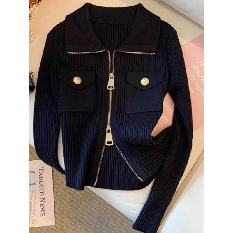 

Elegant 2025 Autumn Polo Collar Knit Cardigan Jacket 4XL чёрный