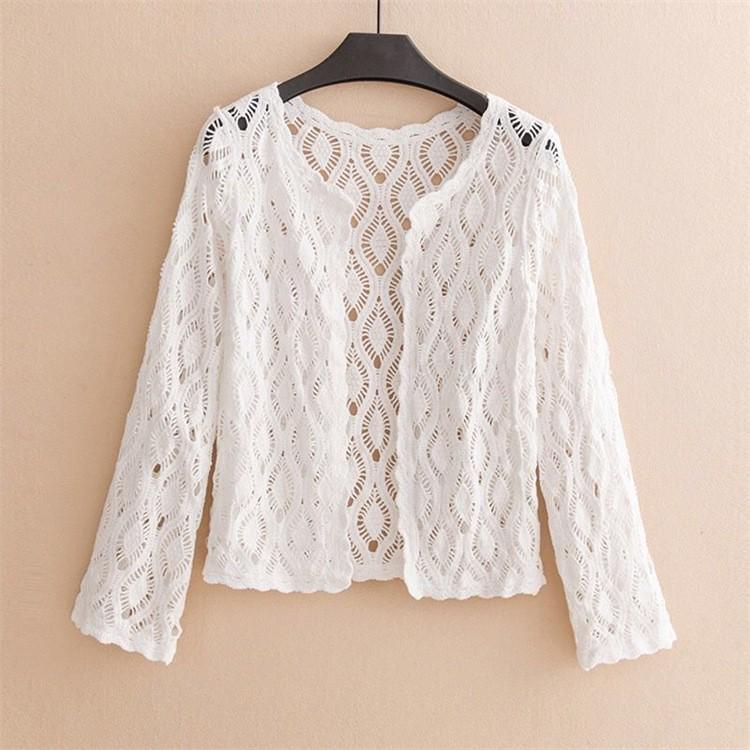 Γυναικεία Κεντημένη Διάτρητη Επτάτελη Καρντιγκάν Προστασίας από τον Ήλιο Τοπ Παραλίας