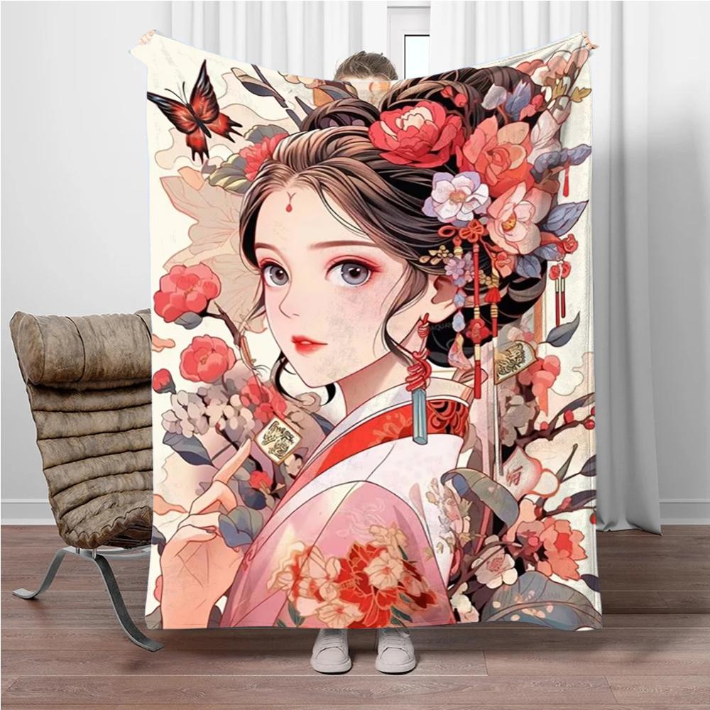 Chinese Ancient Style Girls Flannel Blanket Soft Keep Warm Throw Blanket Blanket For Sofa Bed Office Camping Travelling Gifts