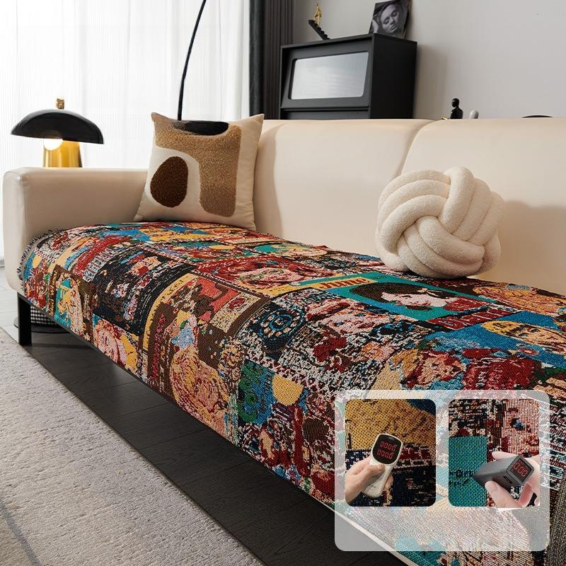 Cartoon Sofa Cushion Seat Cushion Retro Alley Colored Sofa Towel One Piece Sofa Cover Autumn And Winter Non-Slip Sofa Cover