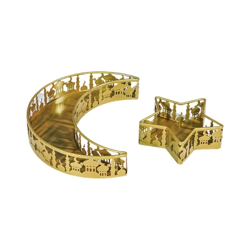2pcs Middle Eastern Iron Fruit Plates Unique Crescents Moon Castles Iron Serving Tray for Middle Eastern Decors