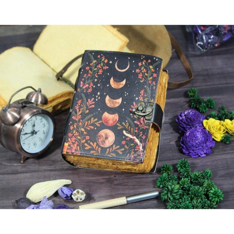 Handmade Leather Grimoire: Sun & Moon Book of Shadows