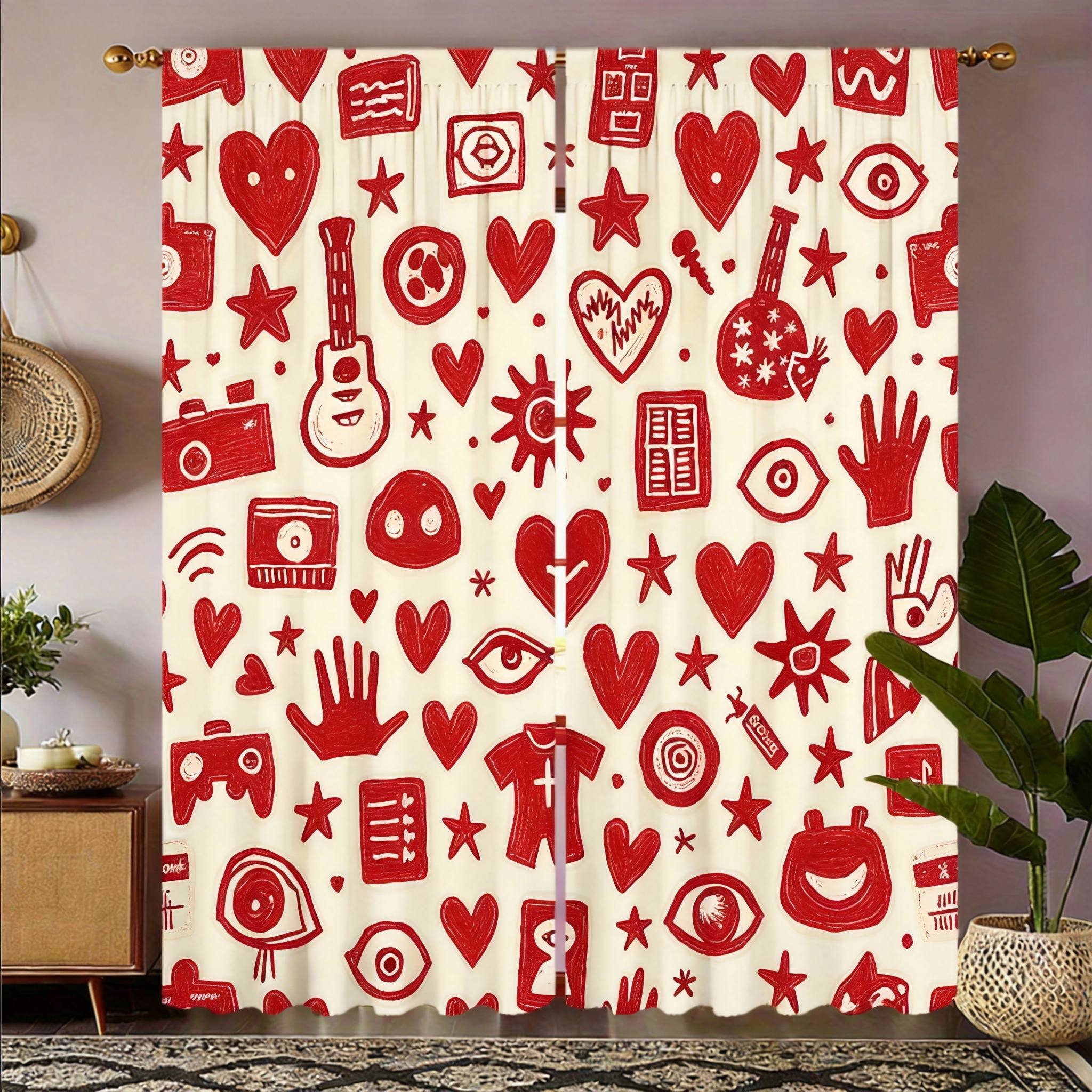 Graffiti Art Curta 2Pcs – Black And White Pop Culture Icons, Guitar Heart Eye Camera, Urban Street Style For Living Room And (as the picture,53x116cm 2pc21x46in)