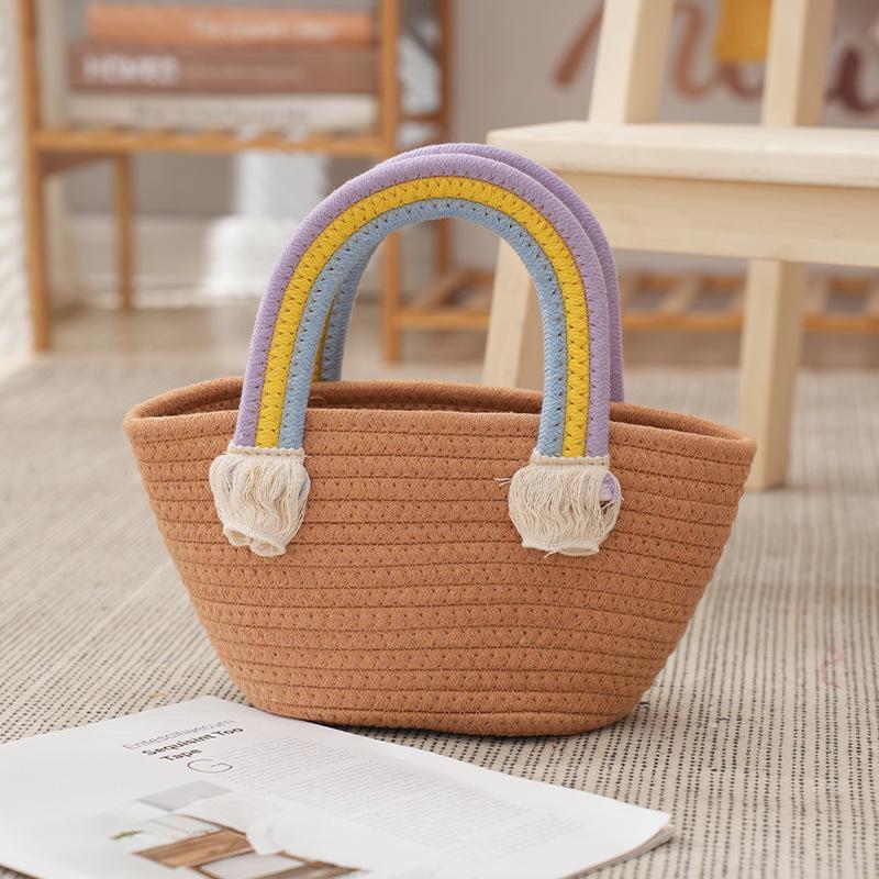 Sunflower Cotton Rope Handbag, Cloud Rainbow Design – Perfect for Birthdays & Parties.