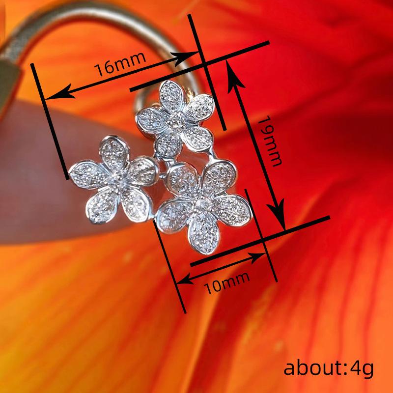 Flower Flower Ear Buckle Female, Fashionable Elegant And Sweet Jewelry, Exquisite Zircon Inlaid Earrings