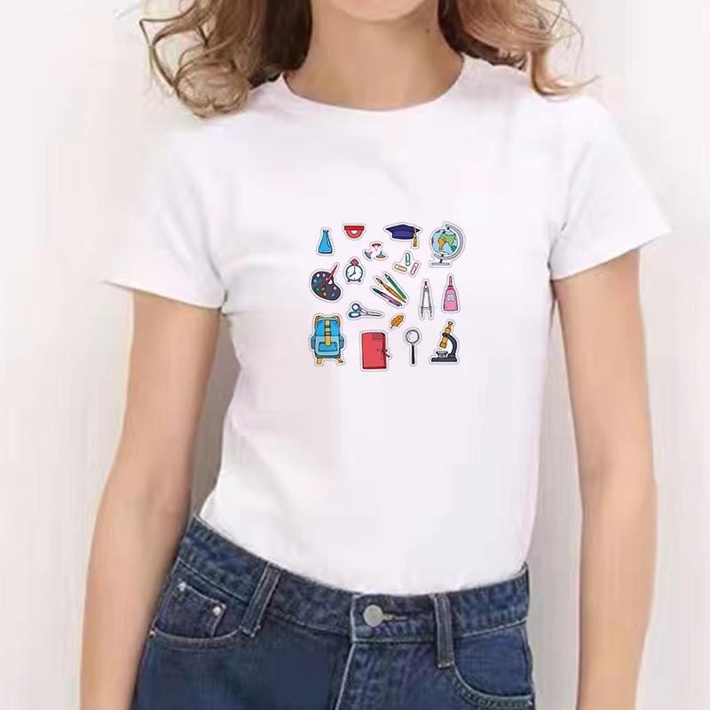 Camiseta blanca Papelería Estampado gráfico Mujeres Verano Manga Corta Moda  Mujer Ropa Femenina Damas Chicas Camisetas Top Ropa de calle comprar a buen  precio — entrega gratuita, reseñas reales con fotos — Joom