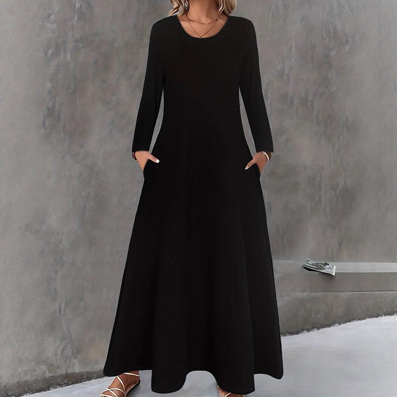 

Women’s Boho Long Sleeve Maxi Dress – Flowy A-Line Casual Dress with Pockets, Round Neck, Sleeveless Option, Comfortable Everyday Wear XXL
