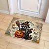 1 Halloween flannel floor mat machine washable, with cute raccoon witch cat and pumpkin pattern suitable for living room bedroom