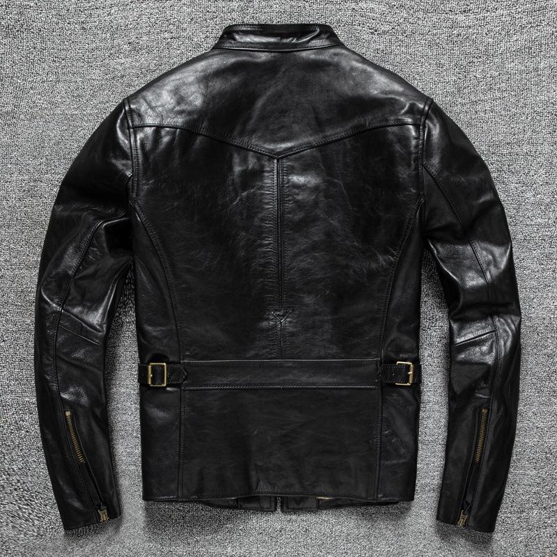 Leather Leather Jacket for Men's Trendy Young Leather Jacket Stand Collar Short Slim Jacket