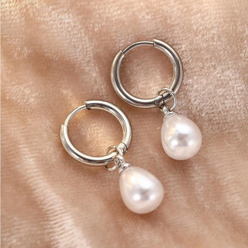 Korean fashion ins style earrings, gentle temperament pearl pendant earrings, sweet light luxury earrings for women