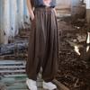 Women Vintage Ramie Bloomers Pants Elastic Waist Solid Color Loose Spring Patchwork Women Long Pants