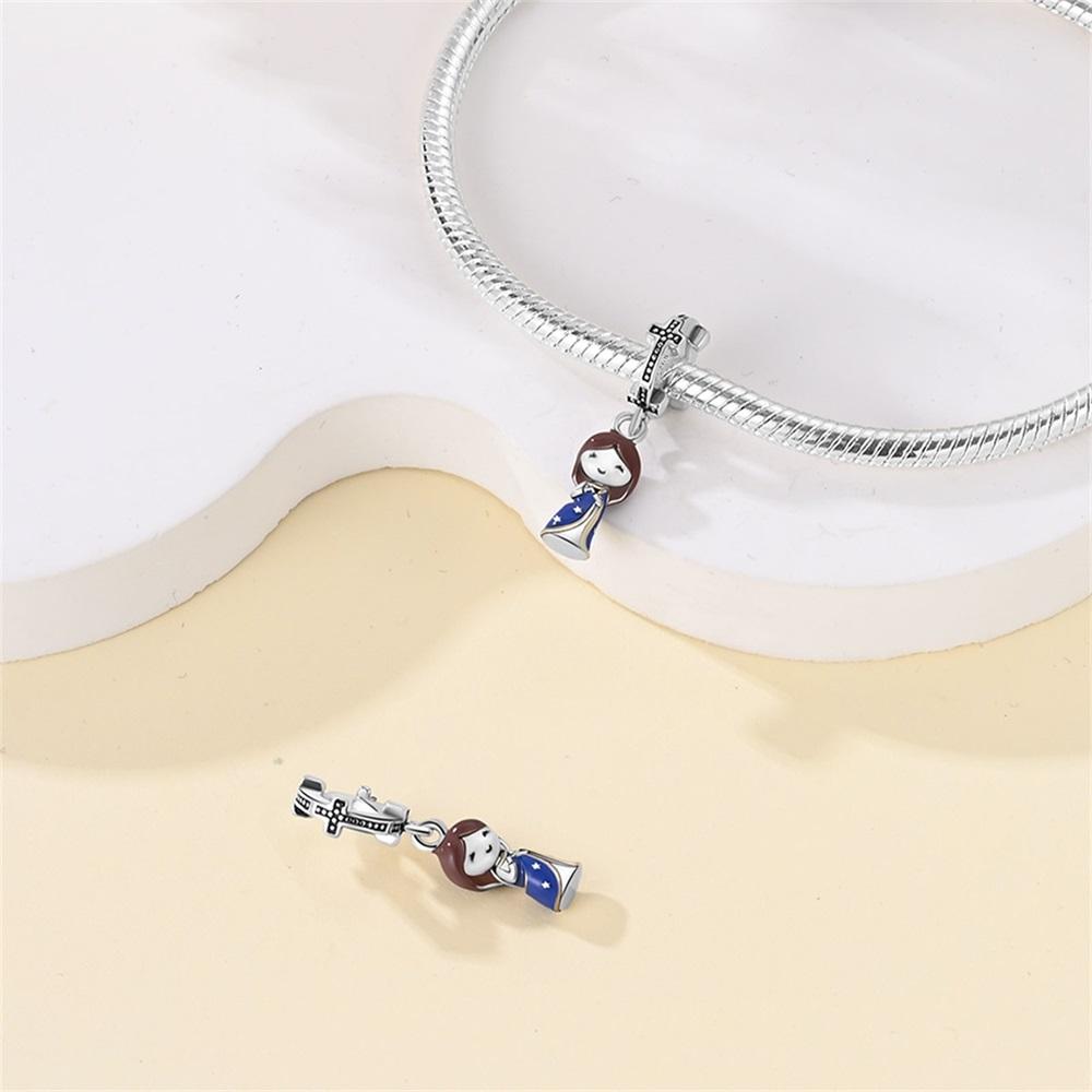 Genuine Copper Charm Luxurious Blue Virgin Mary Pendants Bead Fits Bracelets DoItYourself Women Crafting Delicate Gifts