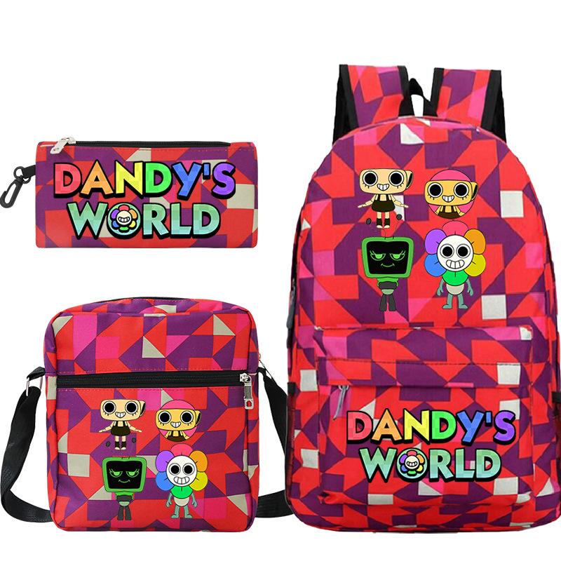 Dandy'S World Printed Fashion Children'S Pencil Case Messenger Bag Three-Piece Set Primary And Secondary School Bag