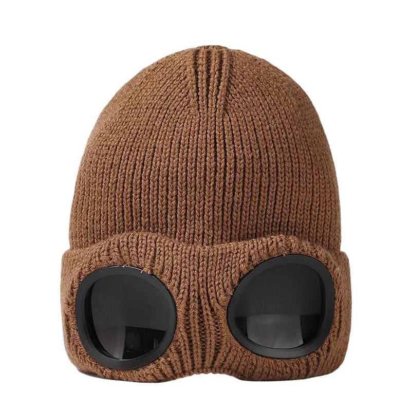Winter Windproof Warmer Ski Beanies Hat Unisex Men Women Knitted Hat with Goggles Soft Warm Anti-slip Ear Protection Garros Caps