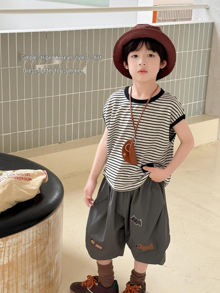 Large Boys' Striped Sleeveless Korean Style Casual Vest - Size 26