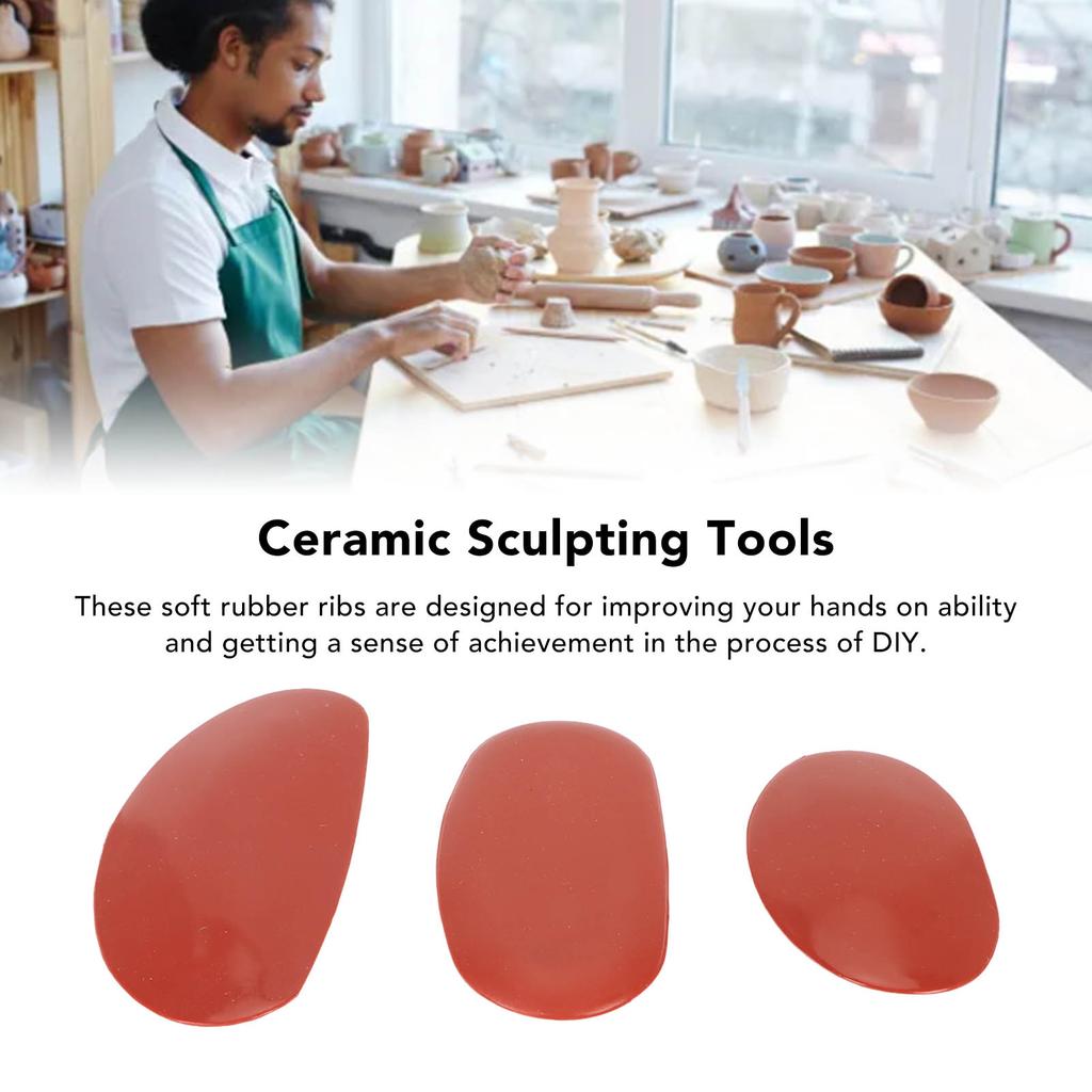 3Pcs Pottery Clay Ribs Red Different Sizes Soft Durable Rubber Portable Ceramic Pottery Ribs for Modeling Sculpting