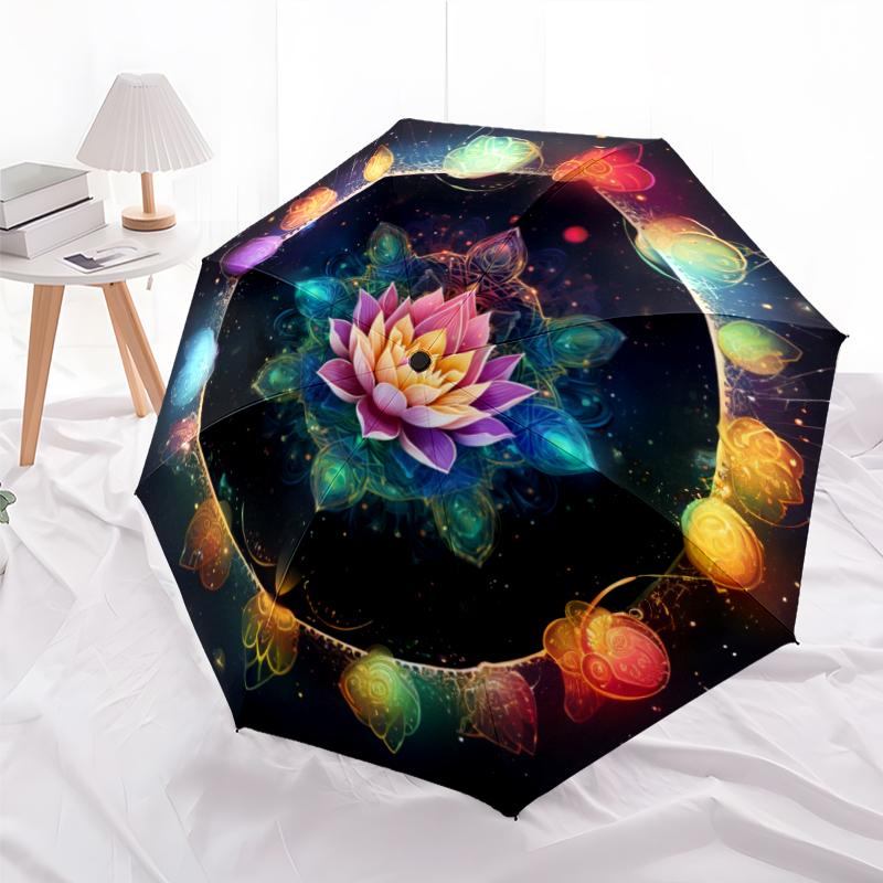 1 PC Automatic Folding Umbrella - Mandala Lotus Pattern, Portable & Foldable Design with 8 Ribs, Christmas Birthday Gifts