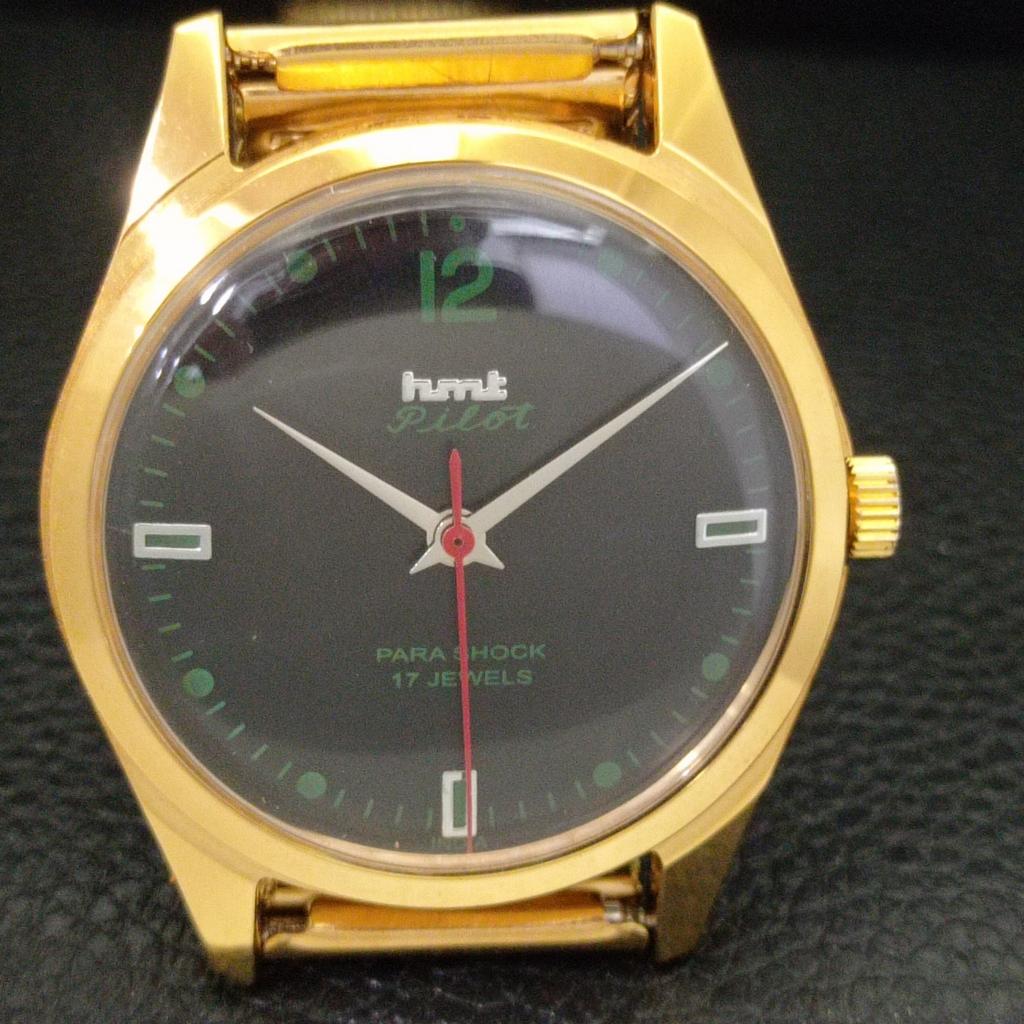 HMT PILOT VINTAGE HANDAUFZUG INDISCHE HERREN SCHWARZES ZIFFERBLATT UHR a702078-5