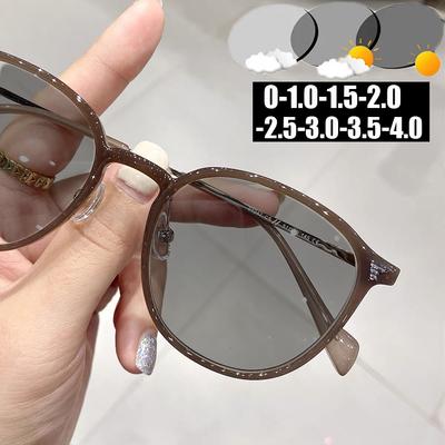 Round Frame Finished Ladies Myopia Glasses Unisex Women Men Photochromic Minus Sunglasses Precription Near Sight Eyewear Diopter