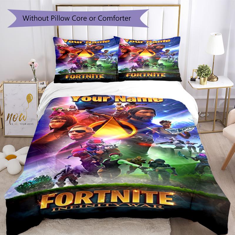 Fortnite Customizable Name Bed Sheet Set Suitable for Study room Breathable Duvet Cover Custom Room Decor Birthday/Christmas Gift Idea
