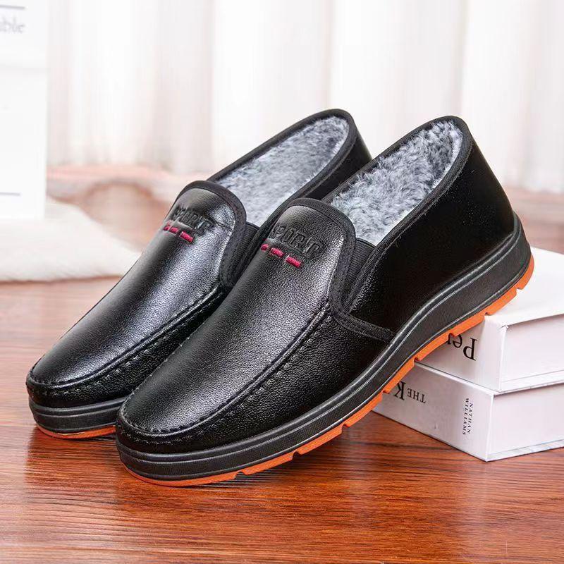 

Зимняя спортивная хлопковая обувь, теплая и ворсистая, утолщенная искусственная кожа, нескользящие повседневные мужские зимние ботинки, мягкая обувь 44 чёрный