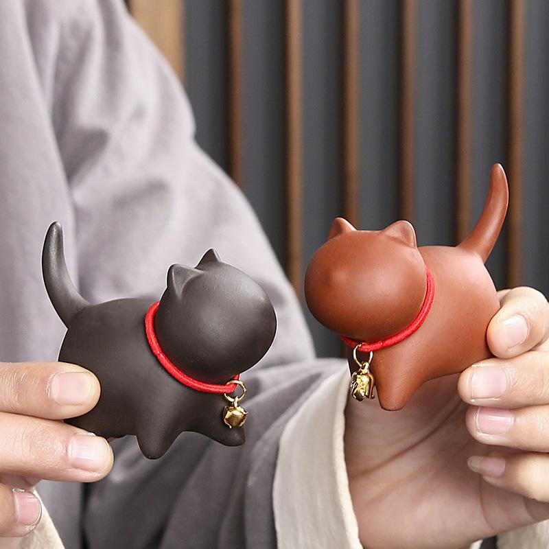 FY Purple Clay Fairy Garden Miniatures Cute Cat Tea Pets Ceramics Kung Fu Tea Accessories for Home Decor Ornaments Teaware