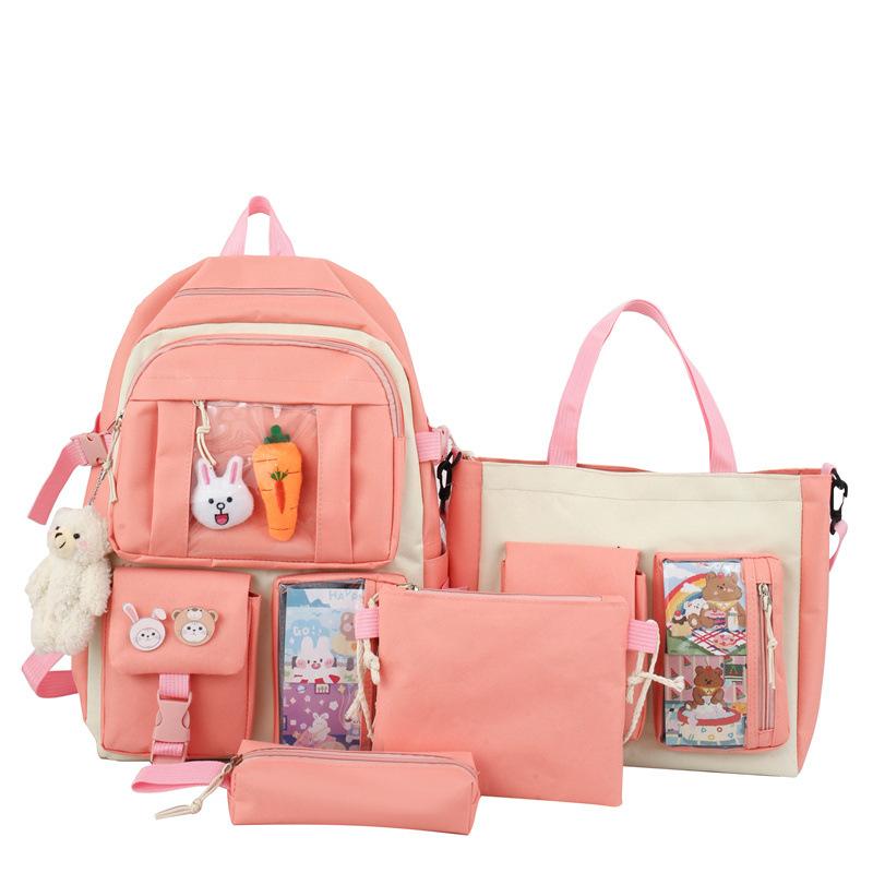 Schoolbag Backpack Women's Outdoor Travel Trend Backpack Fashion Junior High School Student Oxford Cloth Multi-piece Set Student School Bag Commuter
