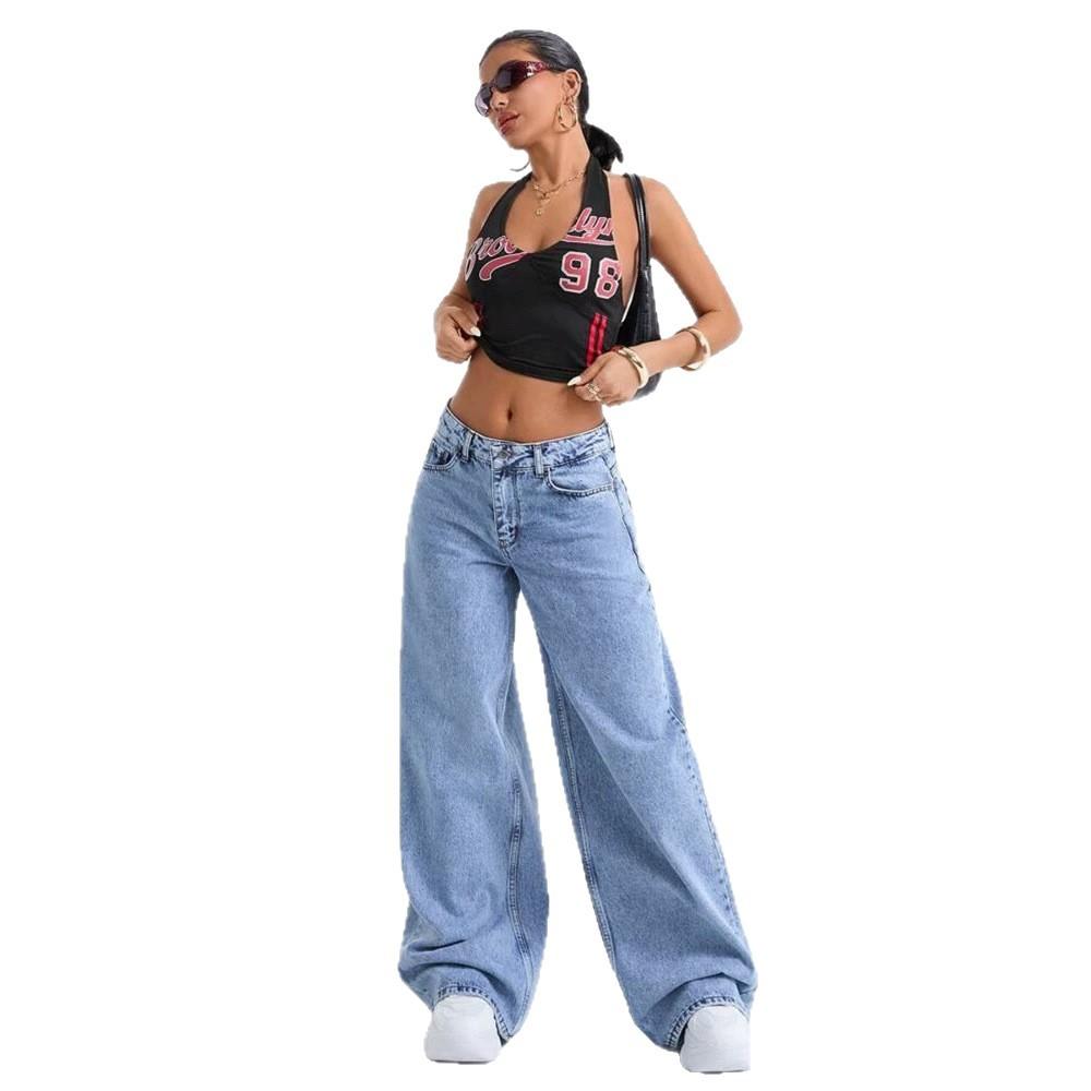 European and American new autumn high-waisted loose jeans women's wide-leg pants fashionable versatile trousers