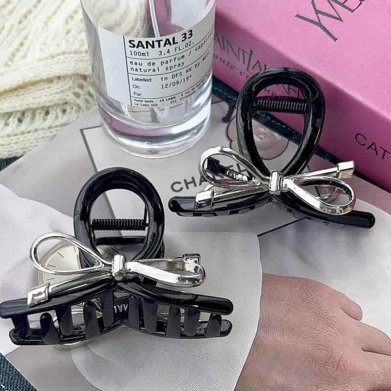 Korean Dongdaemun Alloy Bow Hair Clips - Sweet, Cool, Girly Temperament, High-End Feel, Medium Claw Hair Accessories