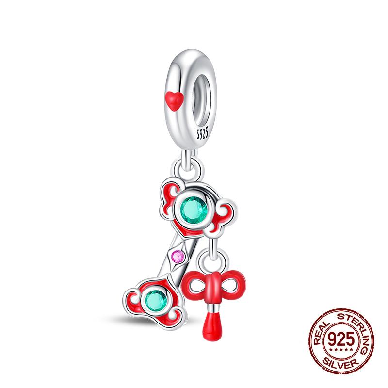925 Silver Lantern Chinese Knot Charms New Year's Traditional Beads Fit 3mm 925 Exquisite Bracelets Fashion DIY Jewelry Gifts