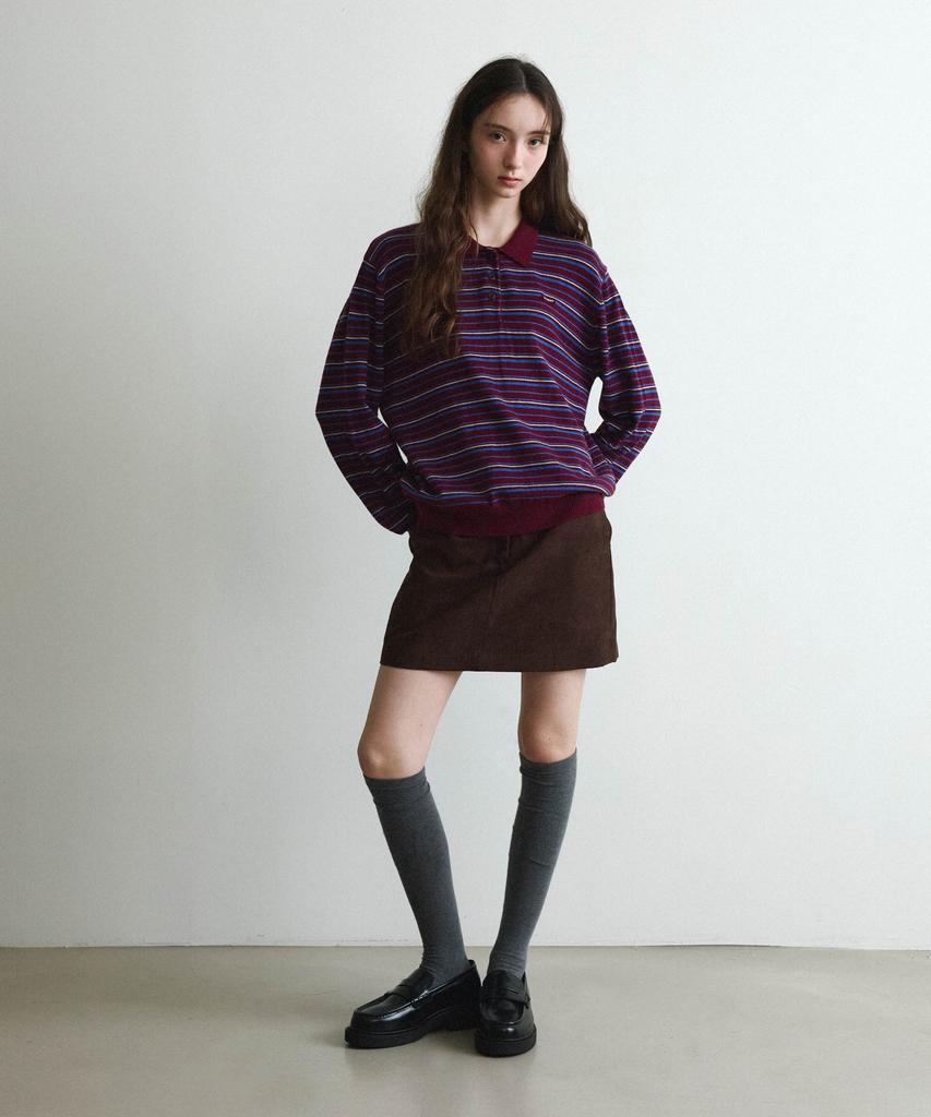 COVERNAT WOMAN Striped Collar Knit Burgundy