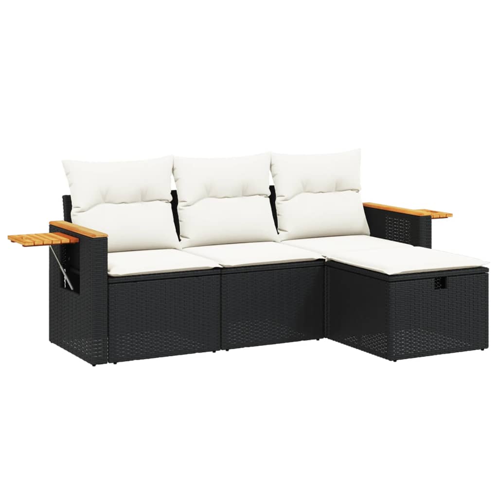 4 Piece Outdoor Sofa Set with Cushions Black Poly Rattan