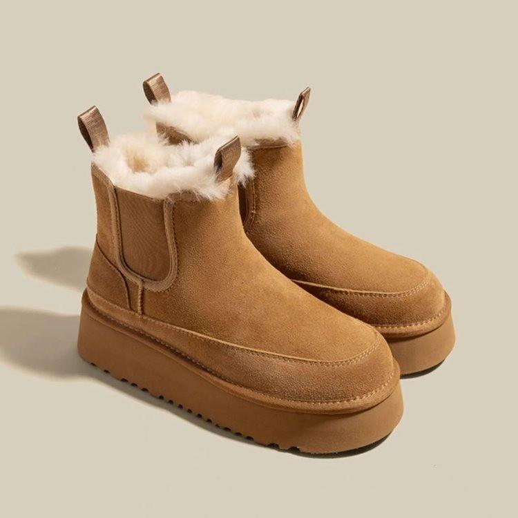 Thick-soled snow boots women's new winter fur integrated fleece thickened bread shoes warm Northeast cotton shoes