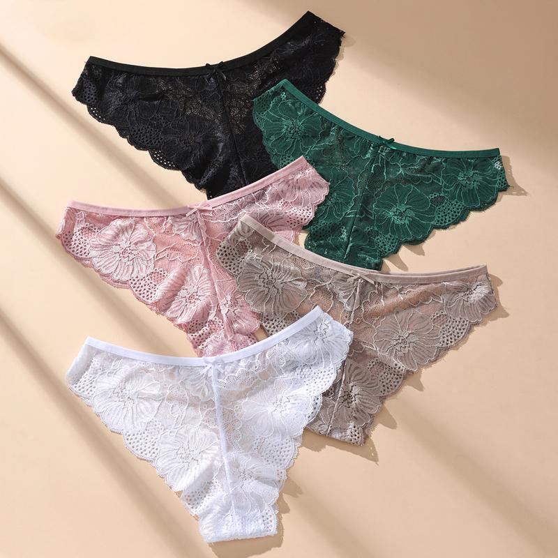 

5 шт. Женские трусики из цветочного кружева, сексуальное перспективное нижнее белье, с низкой посадкой, однотонные, дышащие, интимные, женское белье M-XL M разноцветный